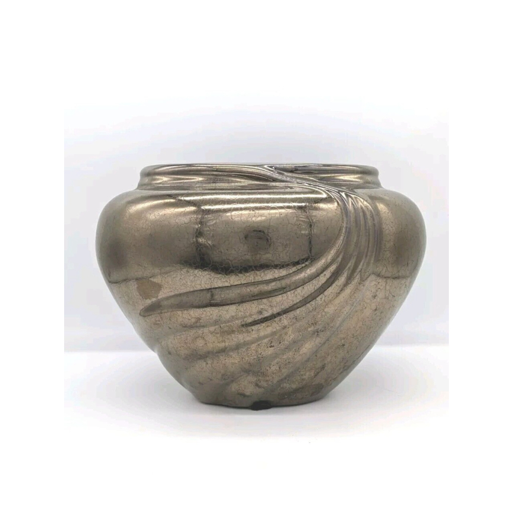 Vintage Haeger Pottery Metallic Bronze Glaze Vase Planter Pot Large 5.5"T